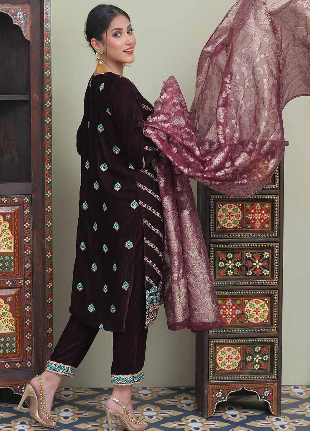 Senorita Velvet Pret 3 Piece Suit for Women -  LDD-02046-MGT/MCL