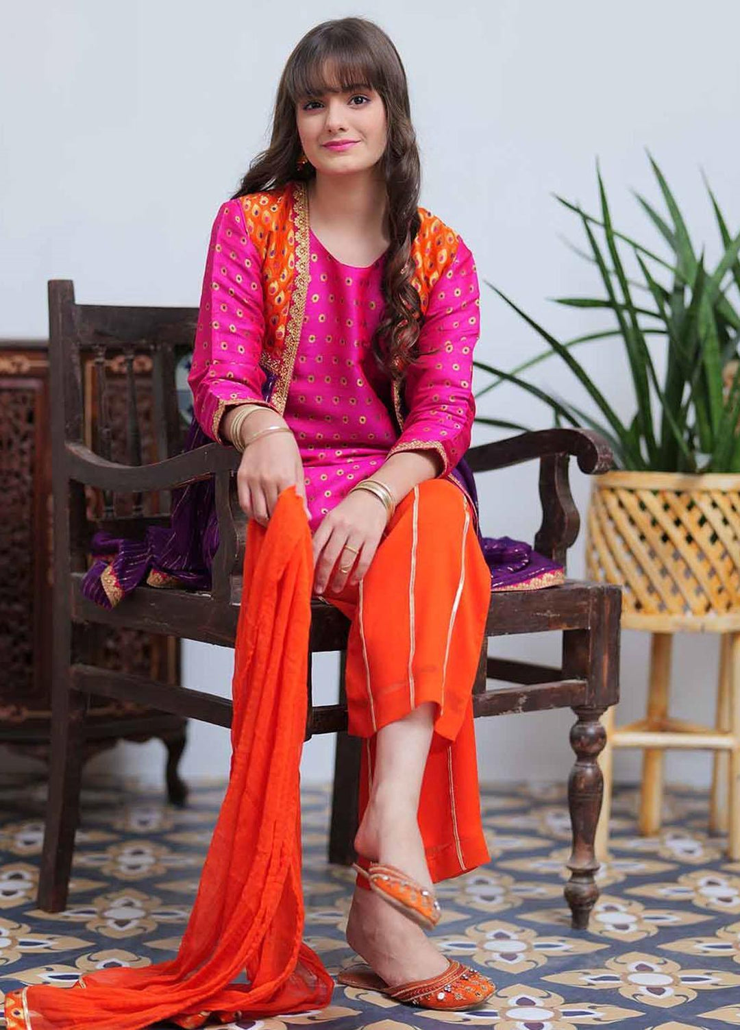 Senorita Banarsi Pret 3 Piece Suit for Girls -  GDE-02098-PRL/SPK