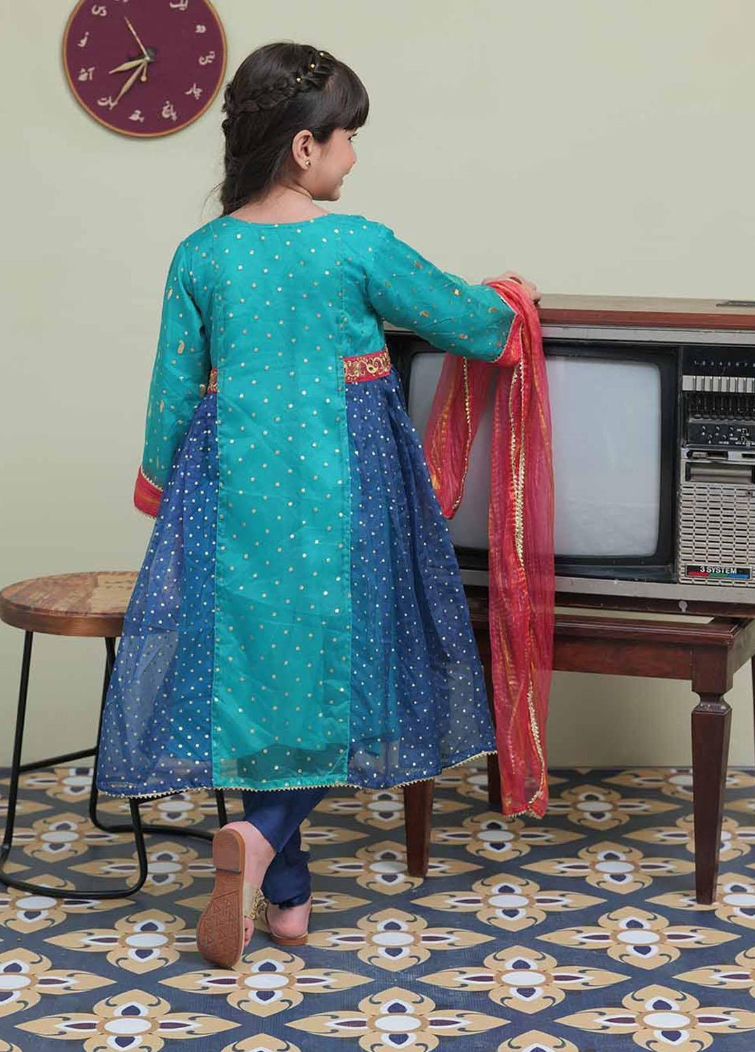 Senorita Banarsi Pret 3 Piece Suit for Kids -  KDD-02056-SGN/BLU