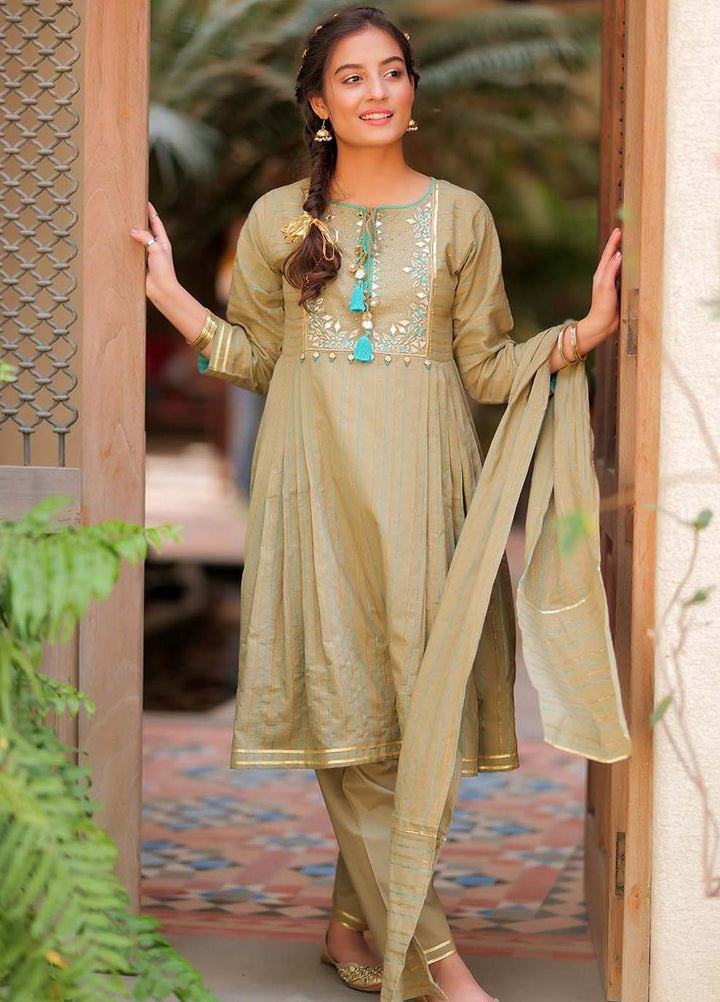 Senorita Cotton Pret 3 Piece Suit for Girls -  GBD-01990-BGE/GLD