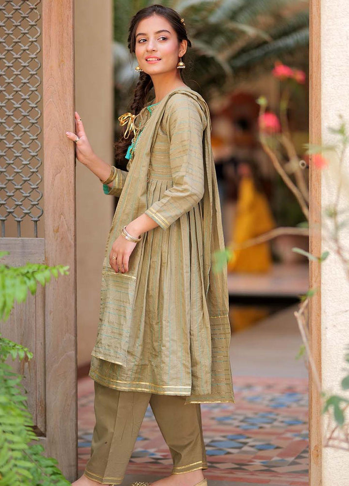 Senorita Cotton Pret 3 Piece Suit for Girls -  GBD-01990-BGE/GLD