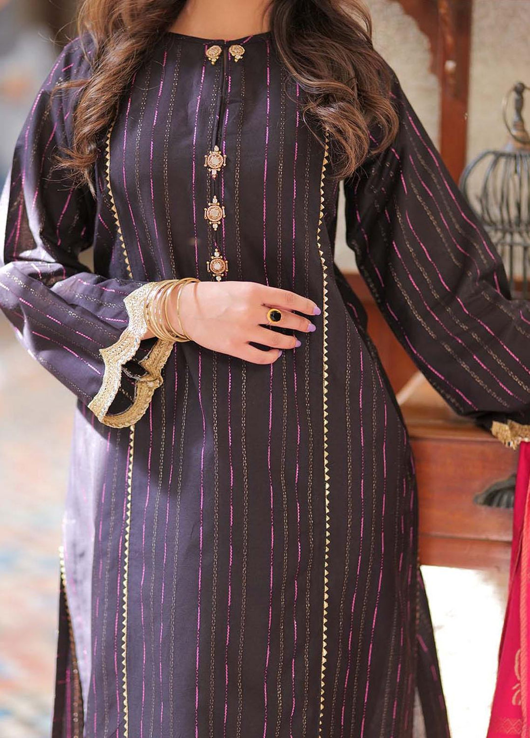 Senorita Jacquard Pret 3 Piece Suit for Women -  LBD-02006-BLK/SPK