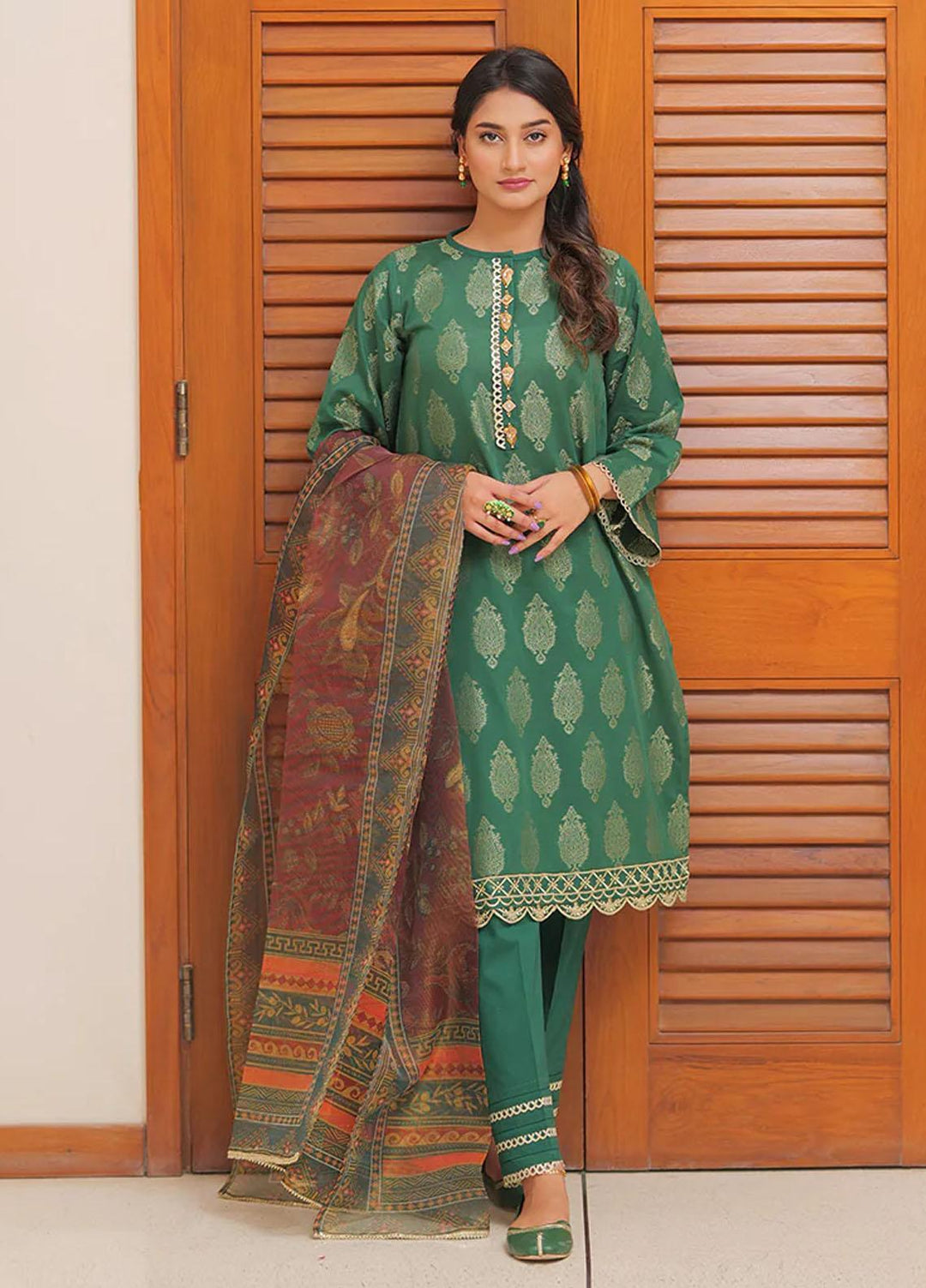 Senorita Cotton Pret 3 Piece Suit for Women -  LBD-01992-BGN/GLD