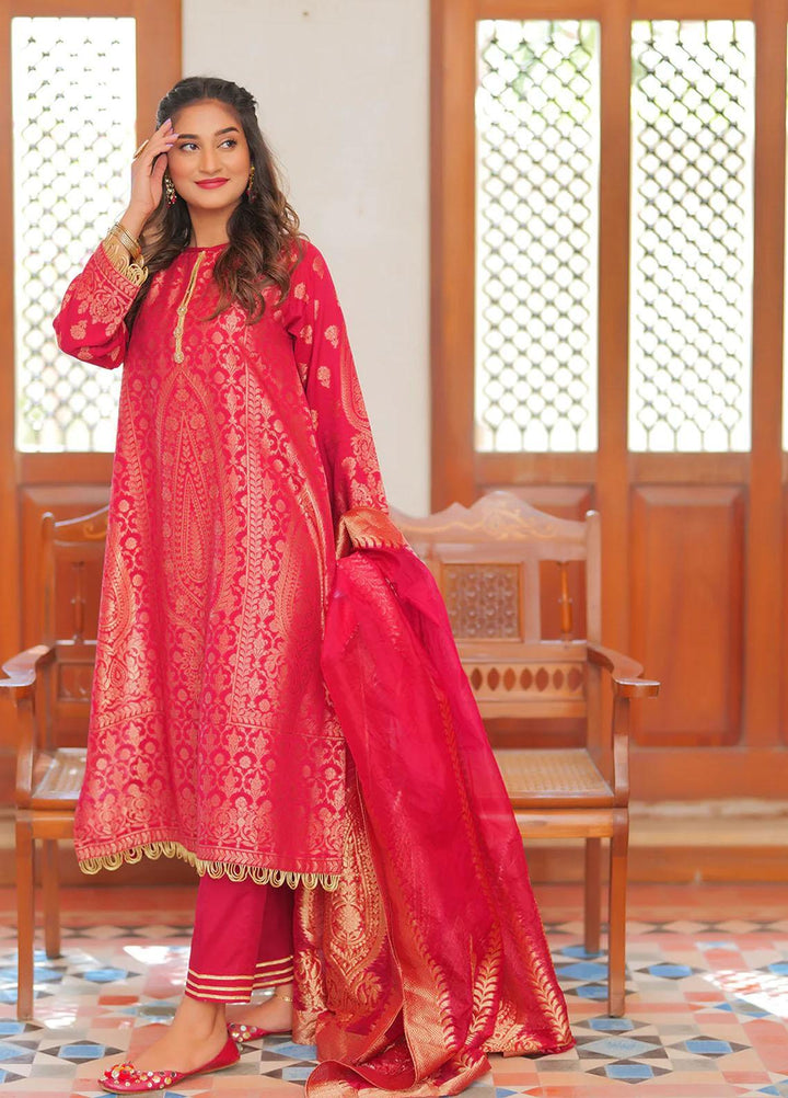 Senorita Jacquard Pret 3 Piece Suit for Women -  LBD-02004-HPK/GLD