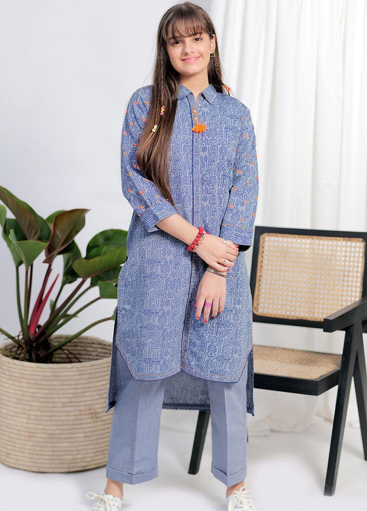 Senorita Cotton Pret 2 Piece Suit for Girls -  GAC-02109-BLU/OGN