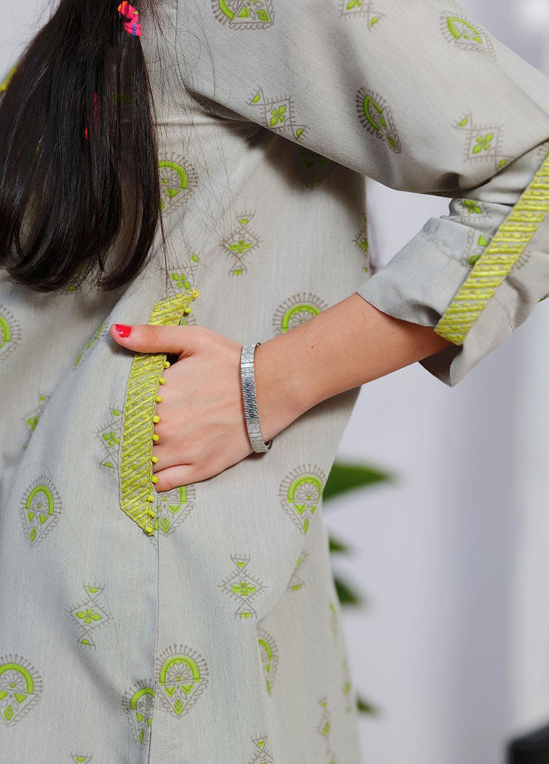 Senorita Cotton Pret 2 Piece Suit for Girls -  GAC-02110-GRY/PGN