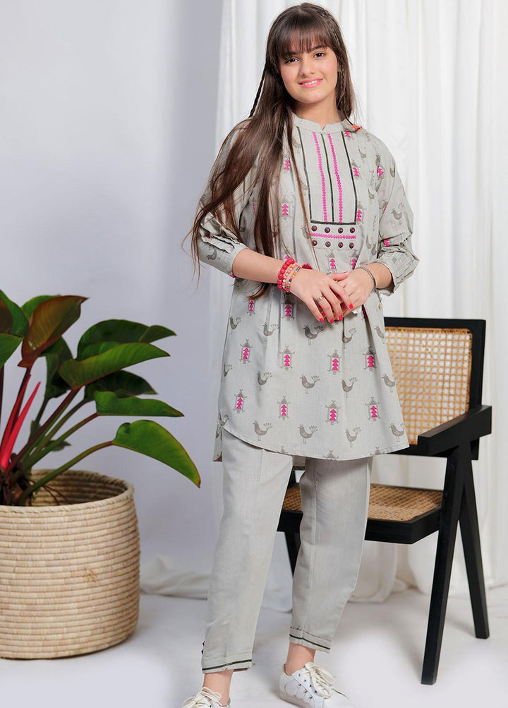 Senorita Cotton Pret 2 Piece Suit for Girls -  GAC-02111-GRY/SPKN