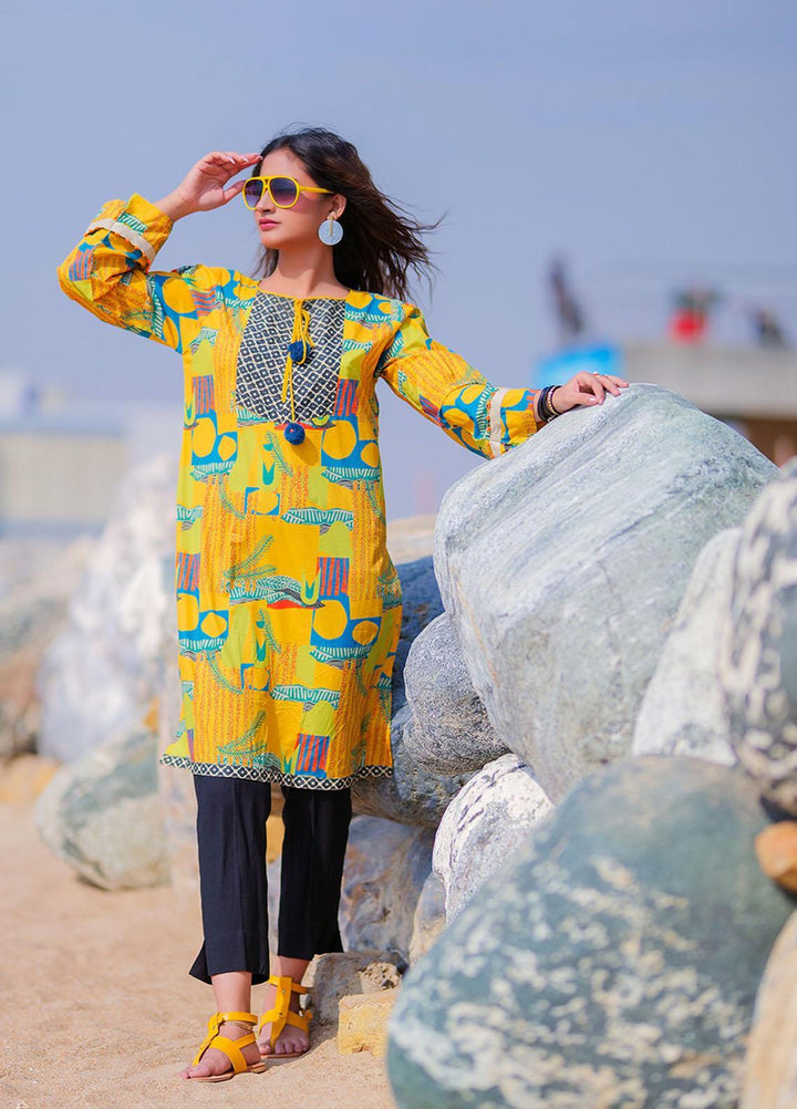 Senorita Casual Pret Printed Cotton Kurti LAA-01930-YLW/MCL