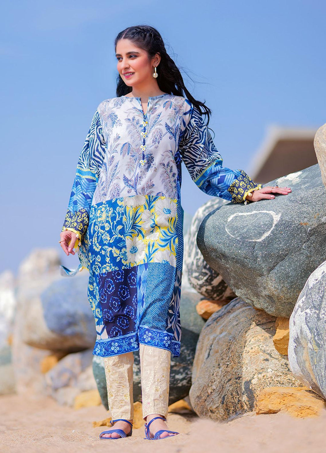 Senorita Casual Pret Printed Cotton Kurti LAA-01964-BLU/MCL