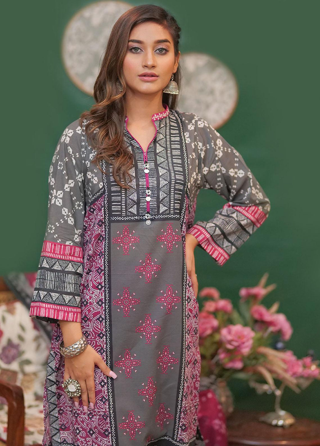 Senorita Casual Pret Printed Cotton 3 Piece LAD-01959-GRY/MGT