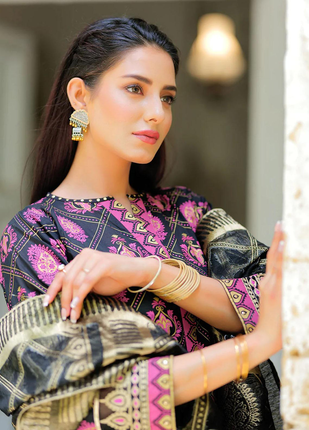 Senorita Cotton Pret 3 Piece Suit for Women -  LBD-02017-BLK/MCL