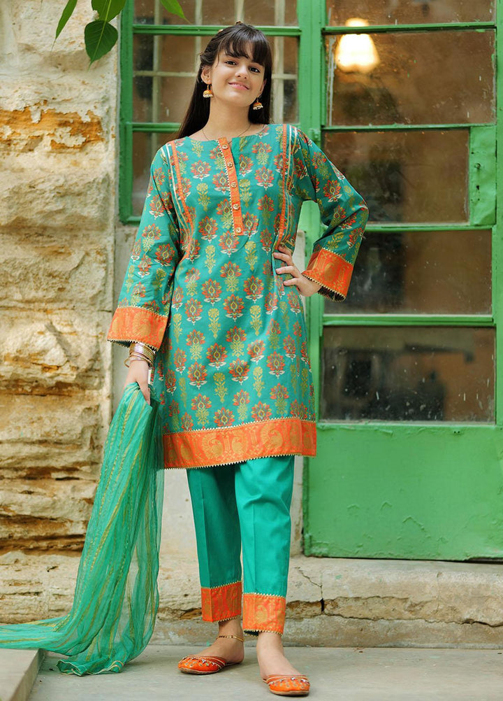 Senorita Cotton Pret 3 Piece Suit for Girls -  GBD-02036-GRN/MCL