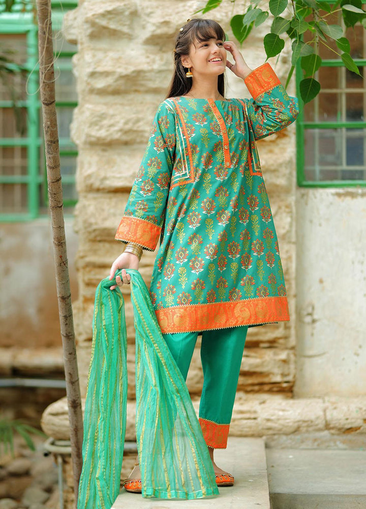 Senorita Cotton Pret 3 Piece Suit for Girls -  GBD-02036-GRN/MCL