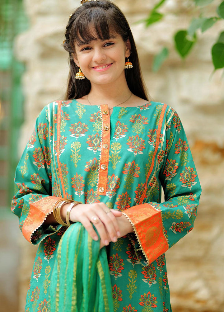Senorita Cotton Pret 3 Piece Suit for Girls -  GBD-02036-GRN/MCL