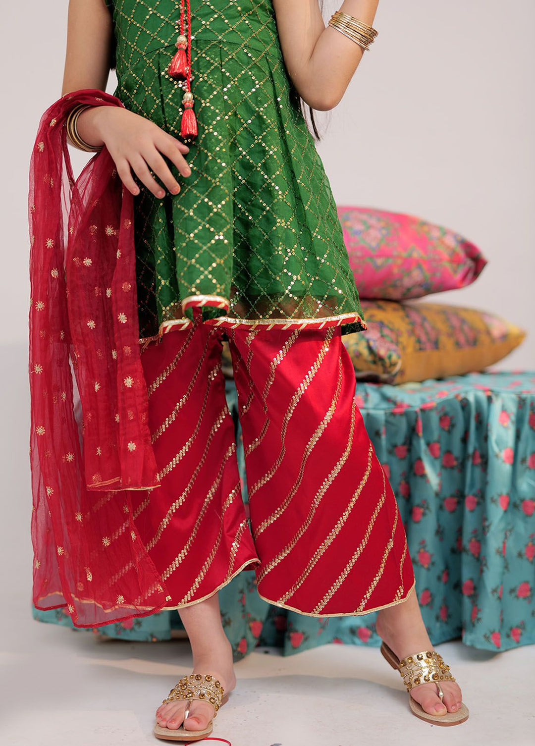 Senorita Pret Casual Banarsi 3 Piece Suit KDD-02419-GRN-RED