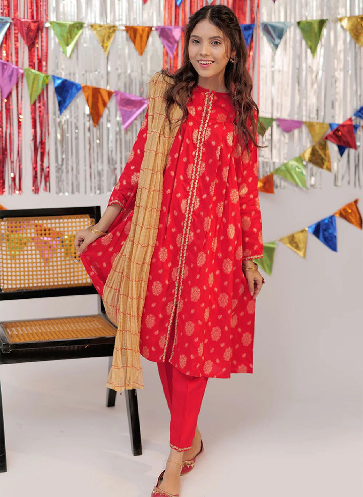 Senorita Pret Casual Cotton 3 Piece Suit GBD-02604-RED/GLD