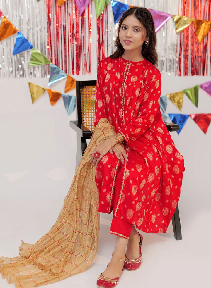 Senorita Pret Casual Cotton 3 Piece Suit GBD-02604-RED/GLD