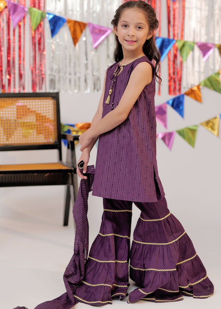 Senorita Pret Casual Cotton 3 Piece Suit KBD-02601-PRL/GLD