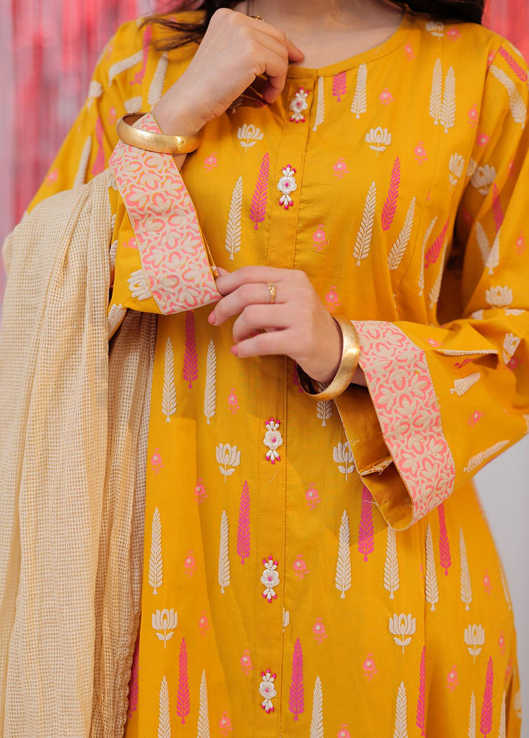 Senorita Pret Casual Cotton 3 Piece Suit LAD-02588-YLW/MCL