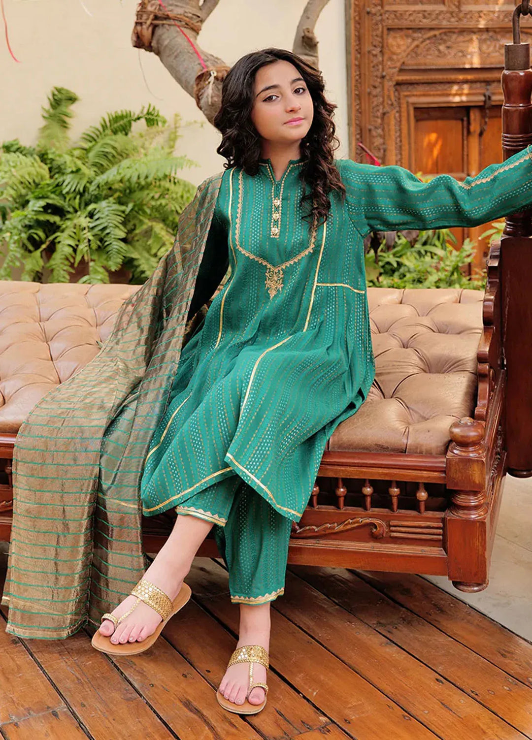 Senorita Pret Casual Cotton Jacquard 3 Piece Suit for Girls GBD-02629