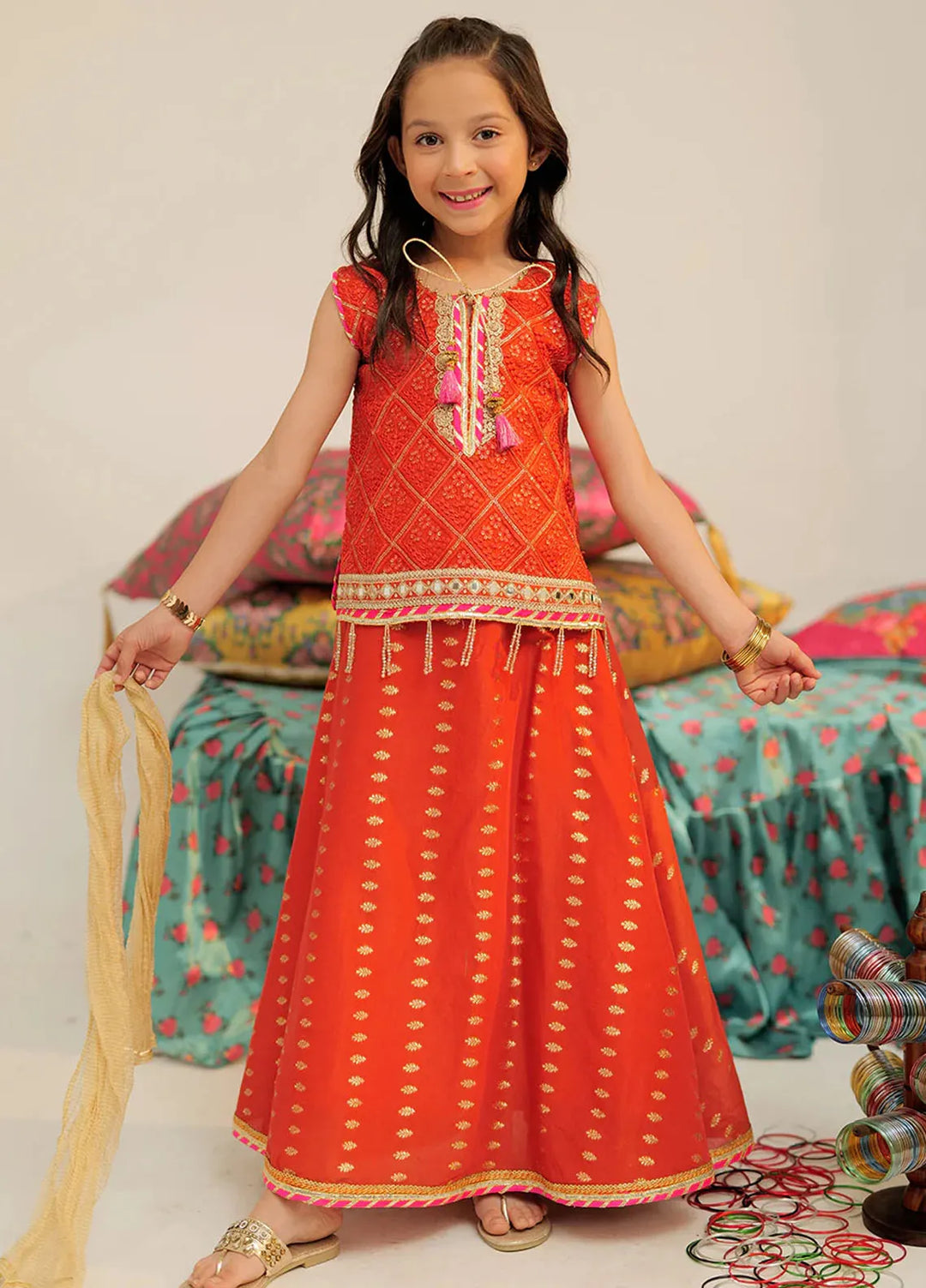 Senorita Pret Formal Banarsi Jacquard 3 Piece Suit For Kids KDD-02424