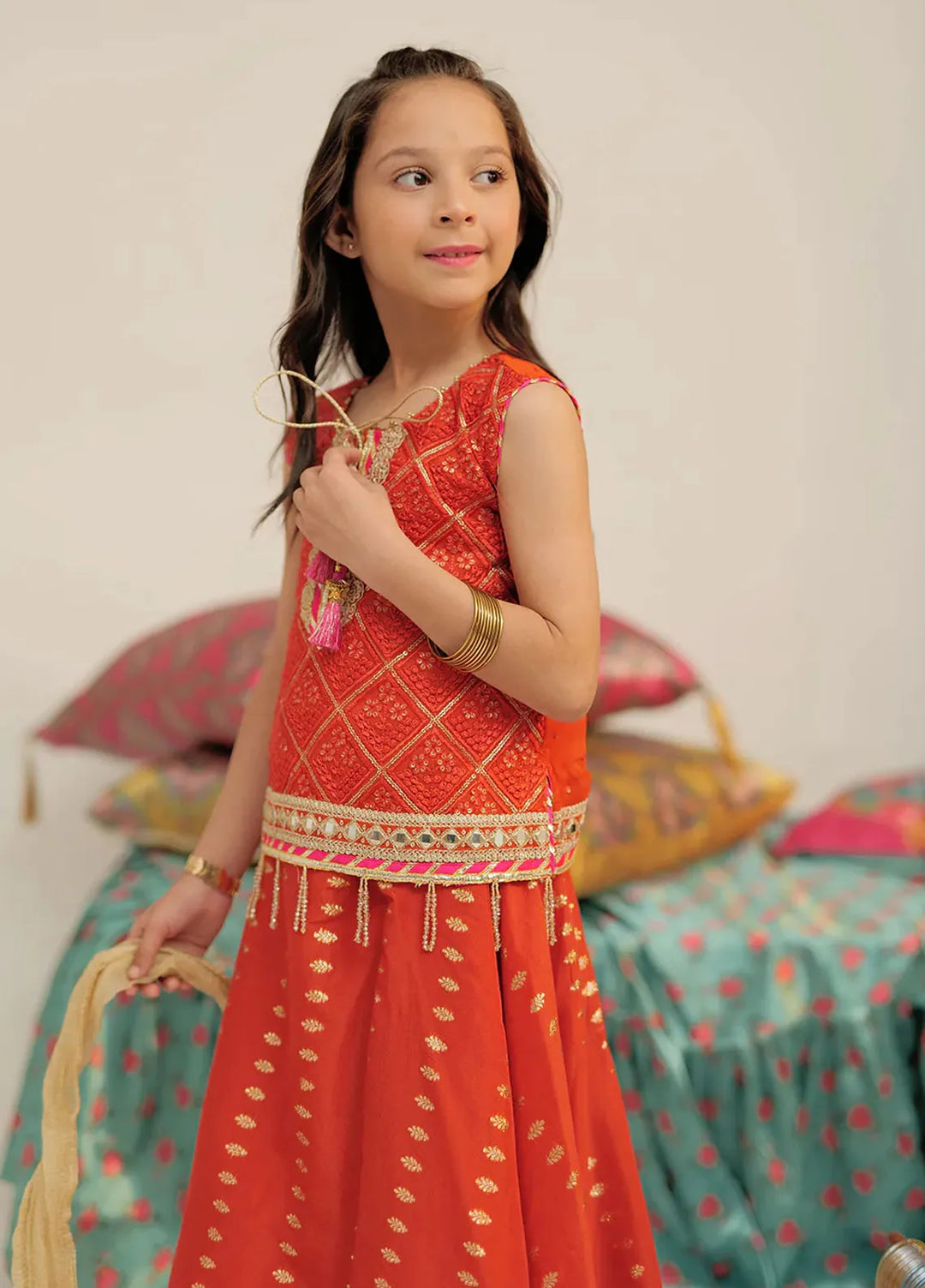 Senorita Pret Formal Banarsi Jacquard 3 Piece Suit For Kids KDD-02424