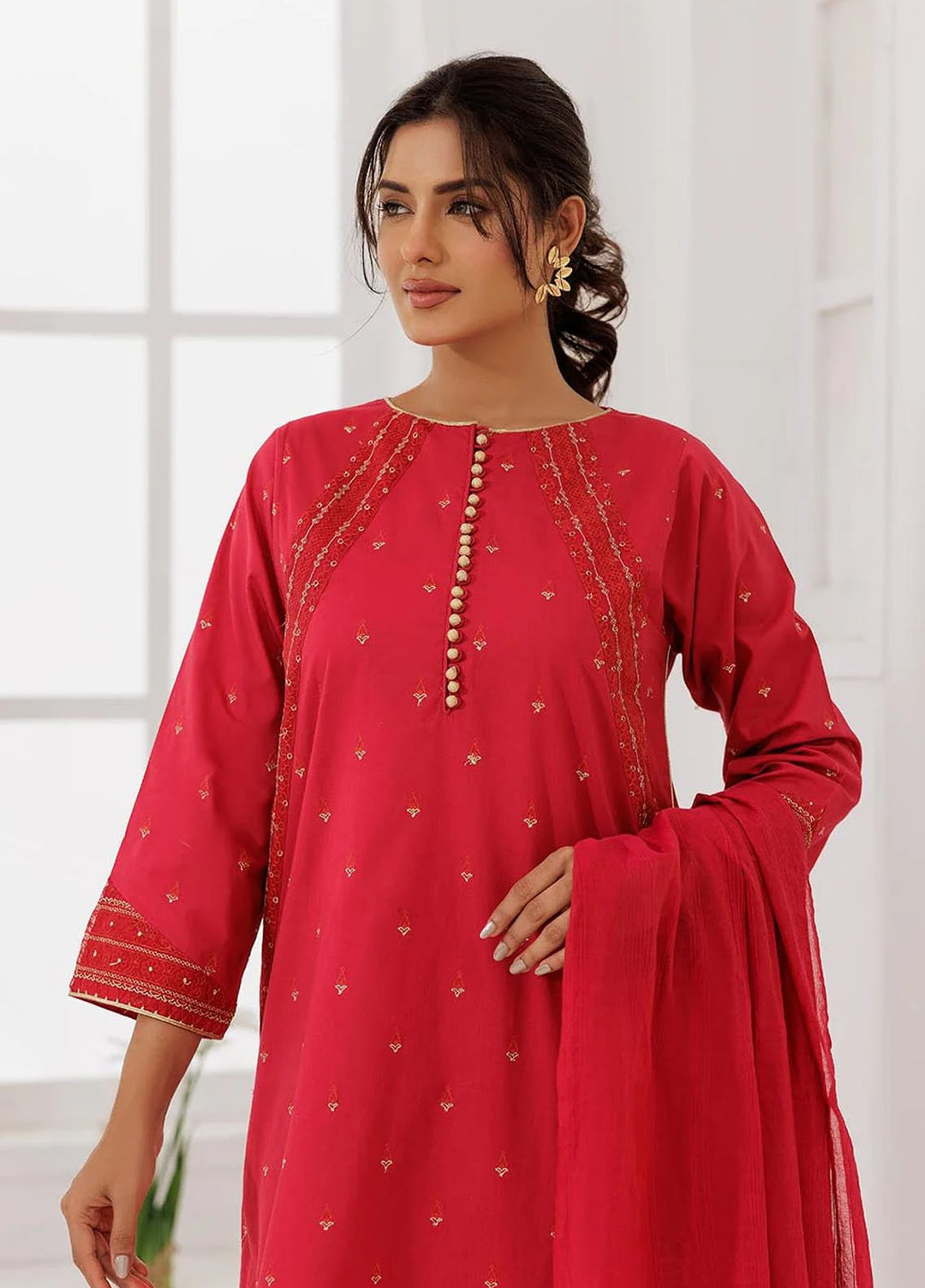 Senorita Pret Printed Plain Cotton 3 Piace Suit LBD-03088