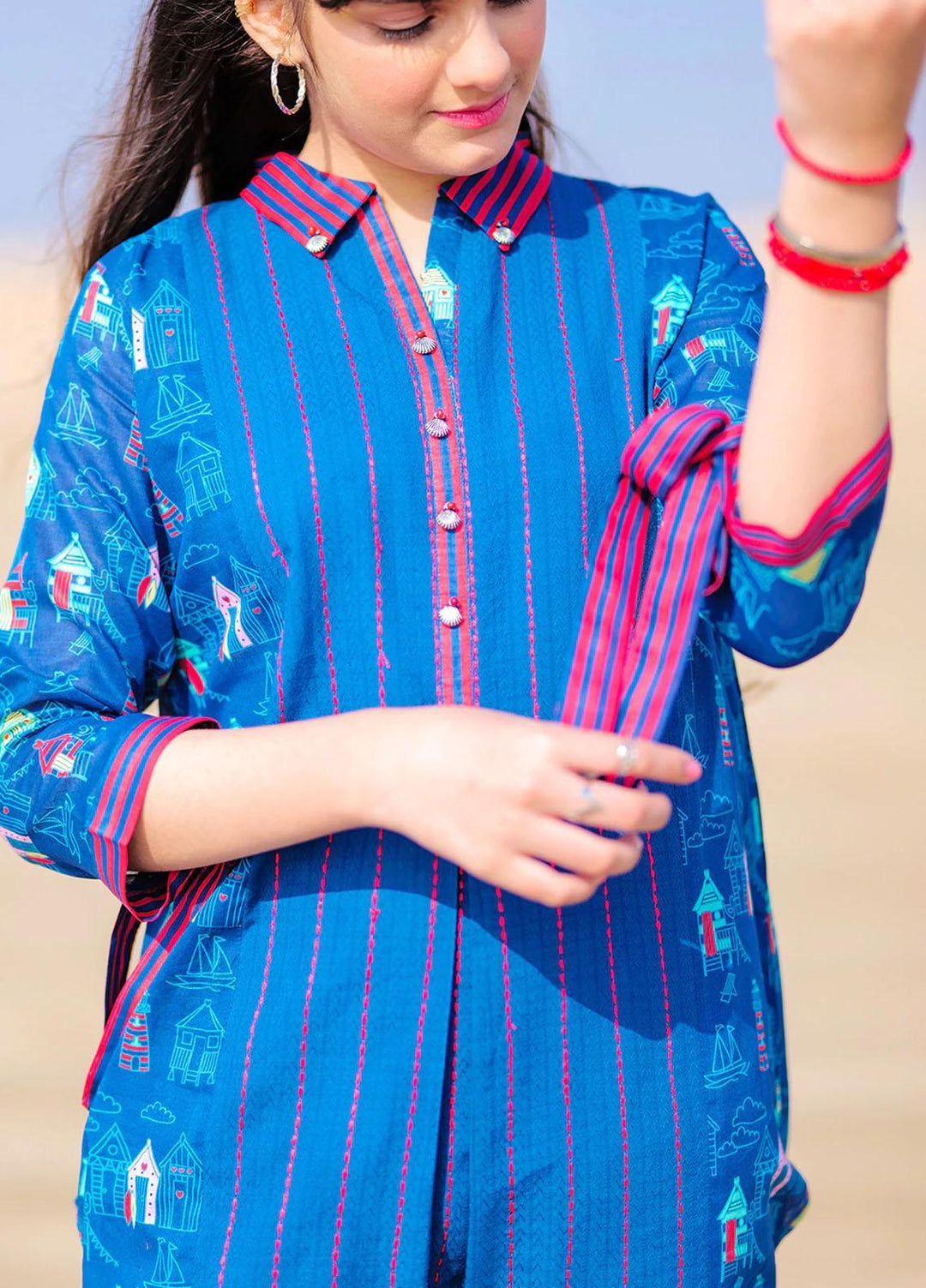 Senorita Cotton  Printed 2 Piece for Girls -  GAC-01917-BLU/MCL