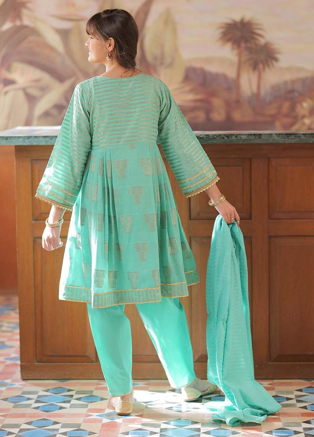 Senorita Cotton Casual 3 Piece for Girls -  GBD-02011-SGN/GLD