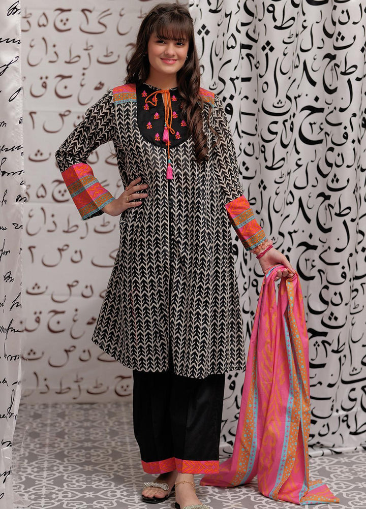 Senorita Cotton Pret 3 Piece Suit for Girls -  GAD-02267-BLK/WHT