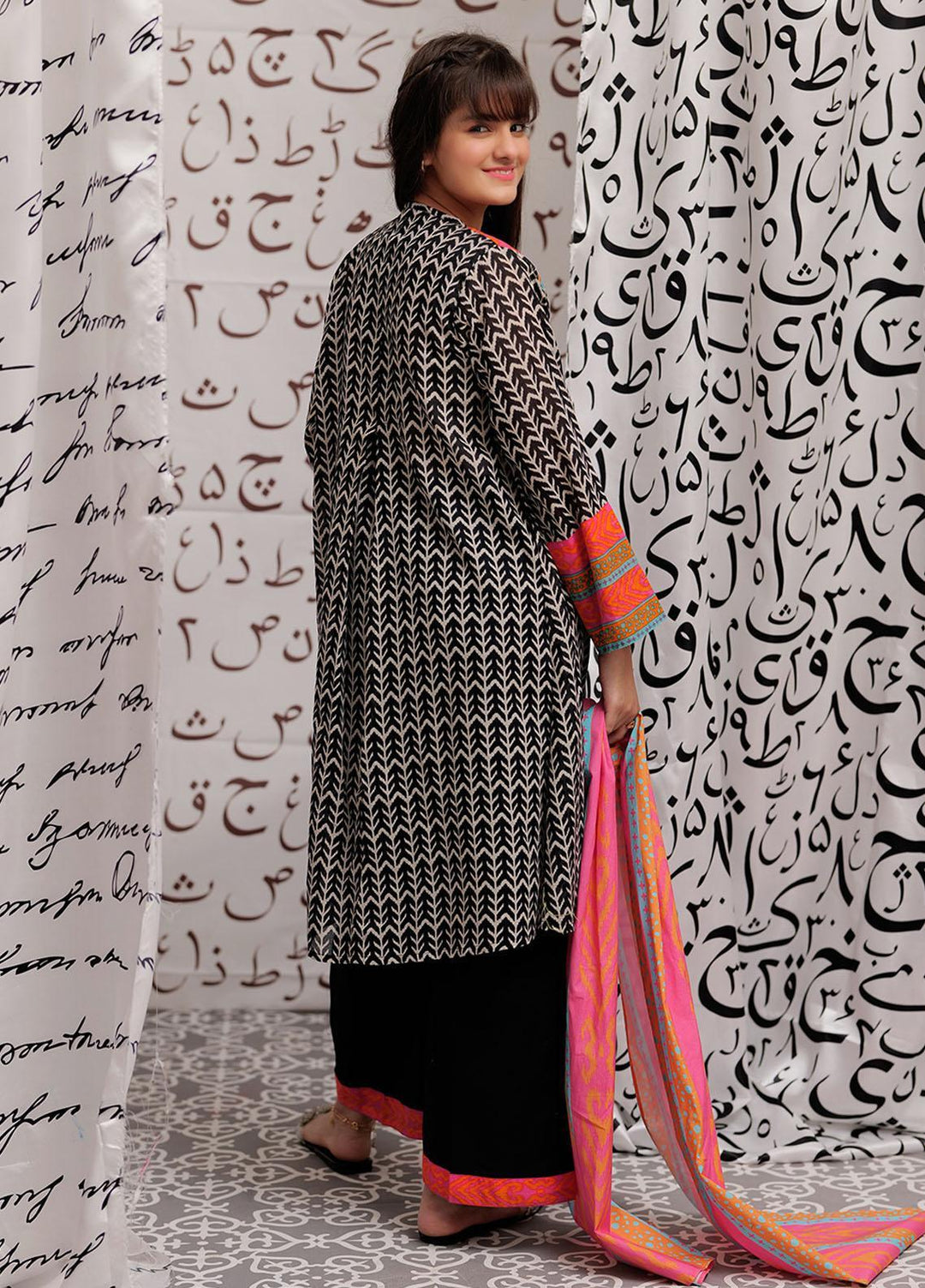 Senorita Cotton Pret 3 Piece Suit for Girls -  GAD-02267-BLK/WHT