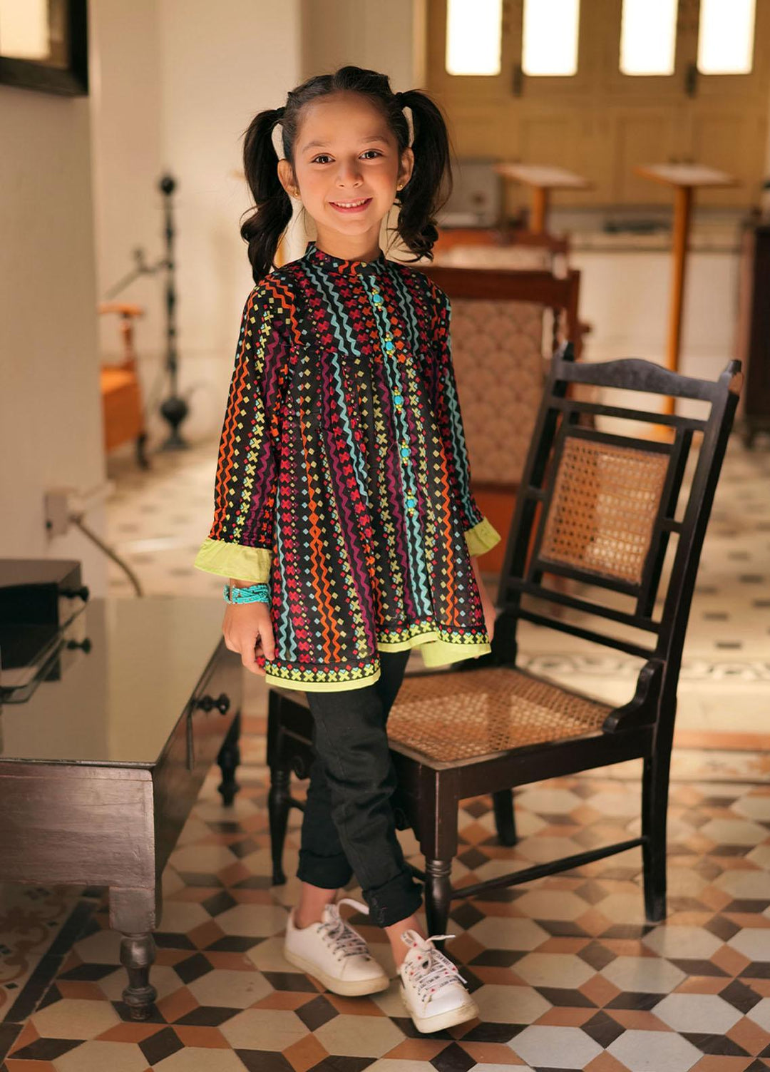 Senorita Lawn Pret Kurti for Girls -  KAA-02132-BLK/MCL