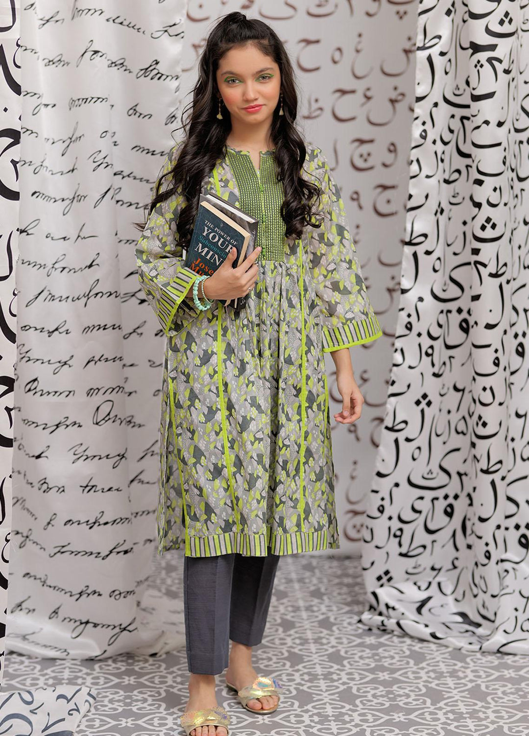 Senorita Lawn Pret Kurti for Girls -  GAA-02147-GRY/GRN