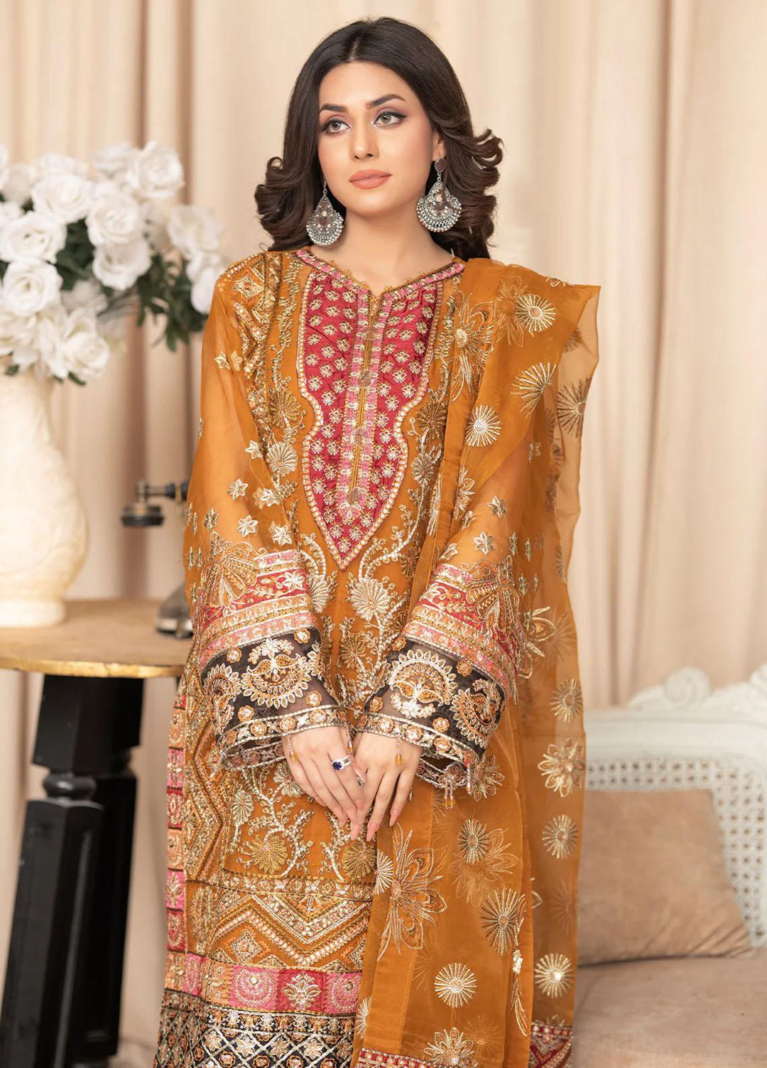 Shaadi Biyaah By Insiya Embroidered Organza Suits Unstitched 3 Piece INS23SB-S1 D6 - Wedding Collection