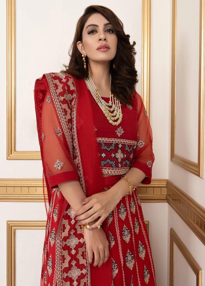Shahnai By Norans Embroidered Net Suits Unstitched 3 Piece NRS22S NLC-02 Alizah-Red - Luxury Collection