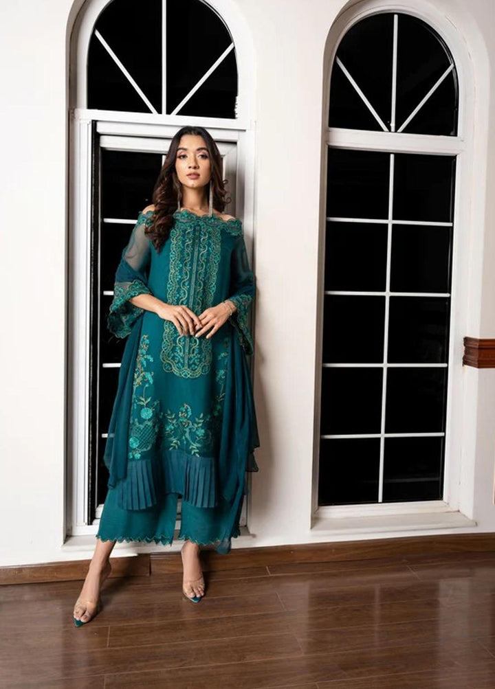 Shahnai By Norans Embroidered Chiffon Suits Unstitched 3 Piece NRS22S NLC-05 Rase-Blish Green - Luxury Collection