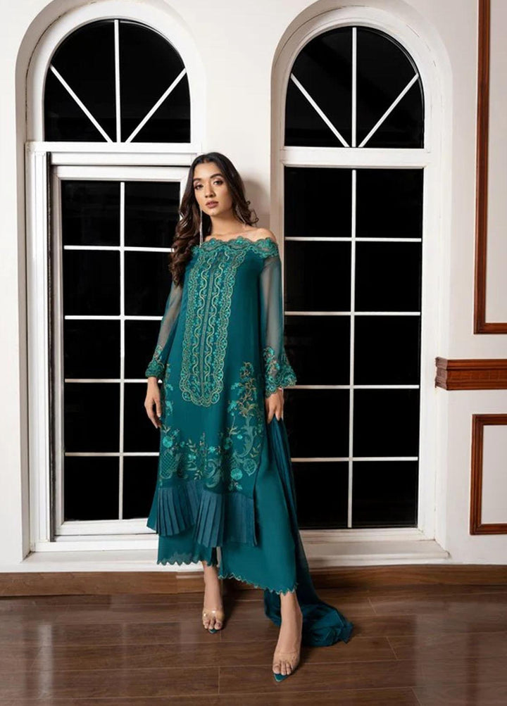 Shahnai By Norans Embroidered Chiffon Suits Unstitched 3 Piece NRS22S NLC-05 Rase-Blish Green - Luxury Collection