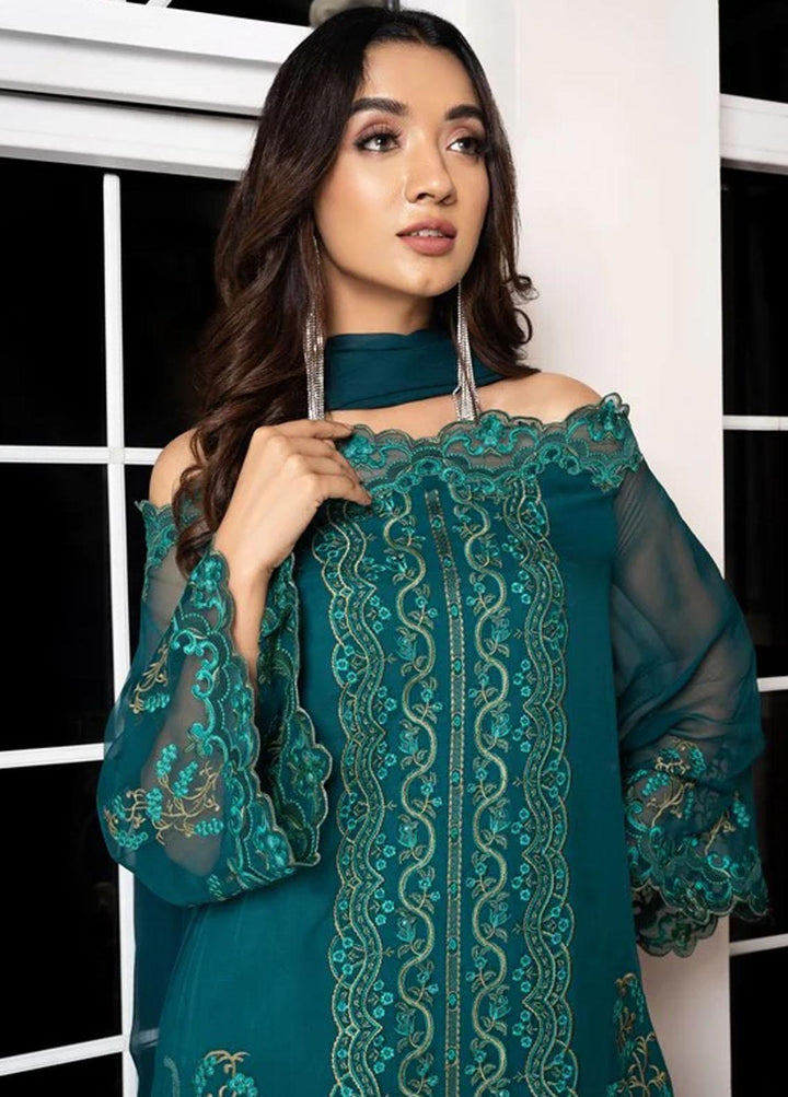 Shahnai By Norans Embroidered Chiffon Suits Unstitched 3 Piece NRS22S NLC-05 Rase-Blish Green - Luxury Collection