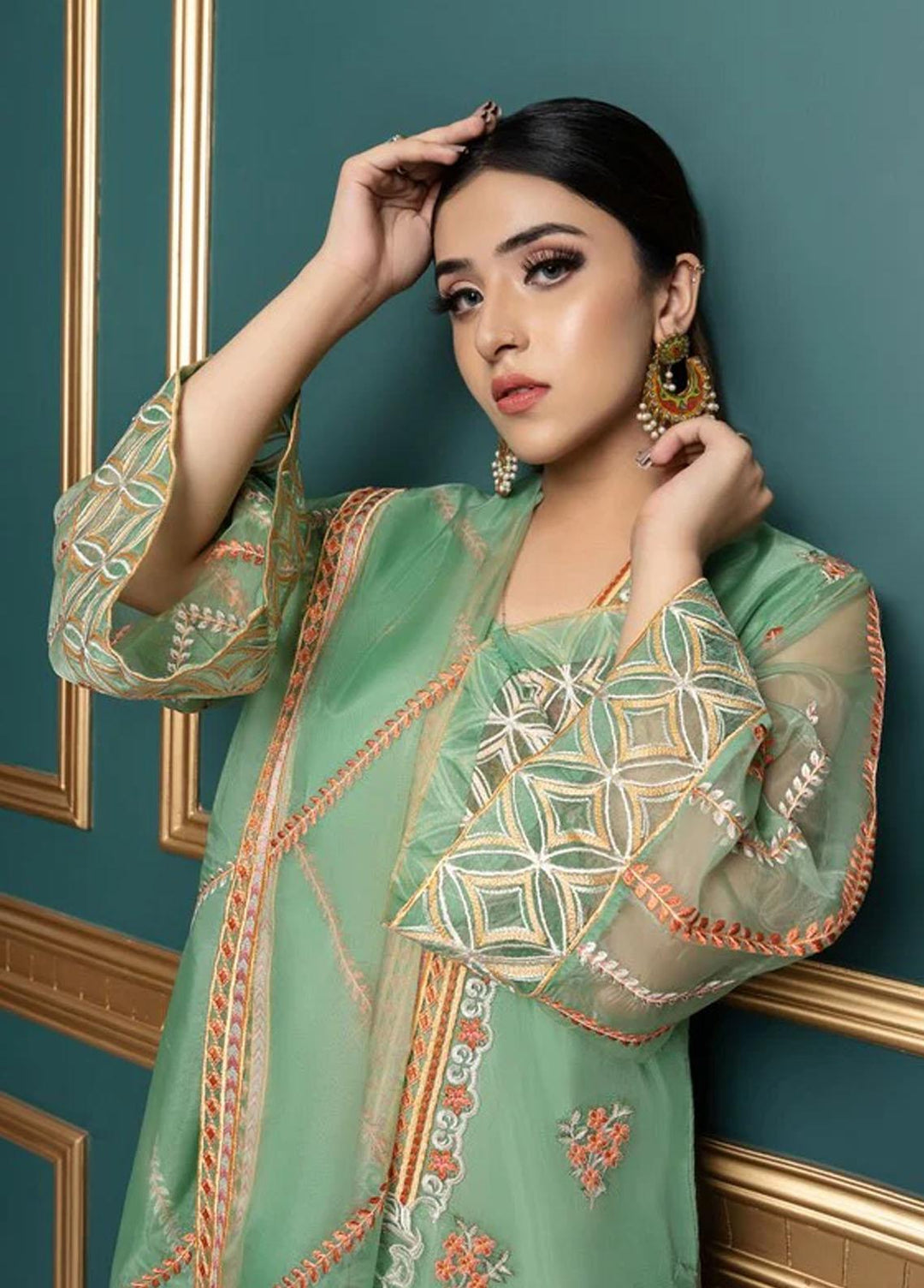 Shahnai By Norans Embroidered Organza Suits Unstitched 3 Piece NRS22S NLC-06 Zoella-Mint Green - Luxury Collection