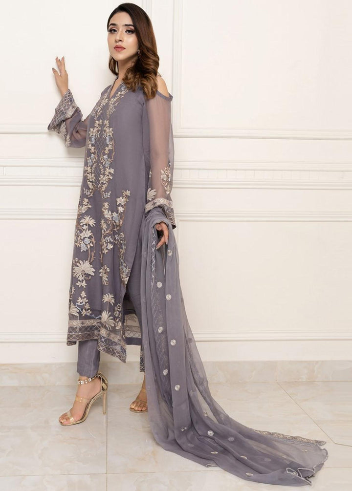Shahnai By Norans Embroidered Chiffon Suits Unstitched 3 Piece NRS22S NLC-08 Ayla-Pigeon - Luxury Collection