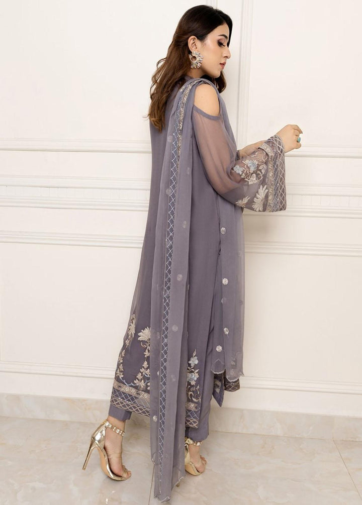 Shahnai By Norans Embroidered Chiffon Suits Unstitched 3 Piece NRS22S NLC-08 Ayla-Pigeon - Luxury Collection