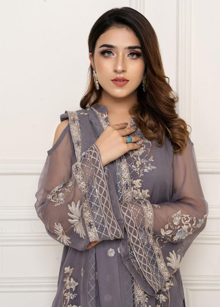 Shahnai By Norans Embroidered Chiffon Suits Unstitched 3 Piece NRS22S NLC-08 Ayla-Pigeon - Luxury Collection