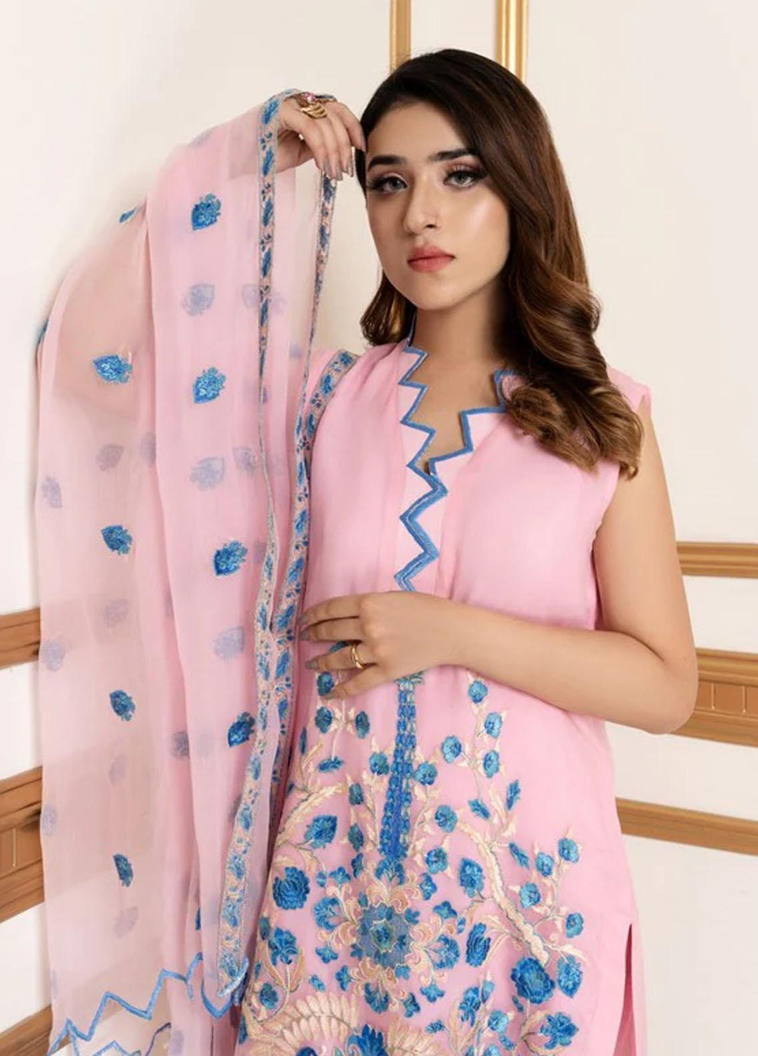 Shahnai By Norans Embroidered Chiffon Suits Unstitched 3 Piece NRS22S NLC-09 Iza-Pink - Luxury Collection