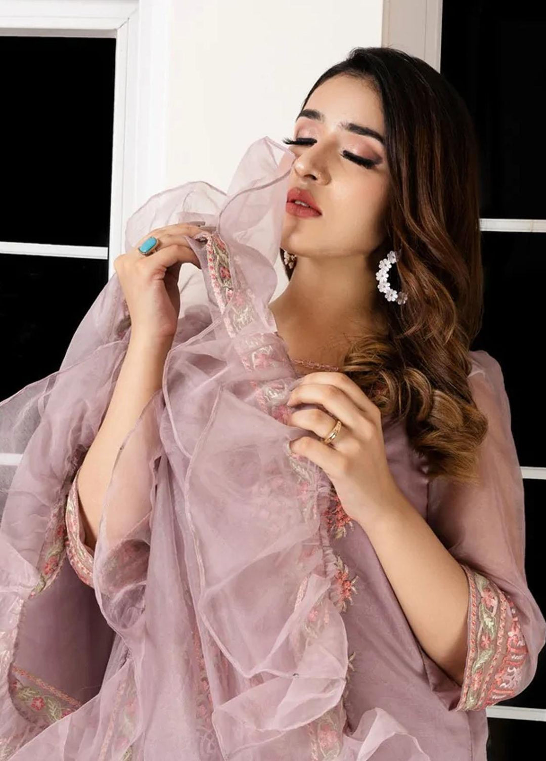 Shahnai By Norans Embroidered Organza Suits Unstitched 3 Piece NRS22S NLC-10 Jorah-Mauve - Luxury Collection