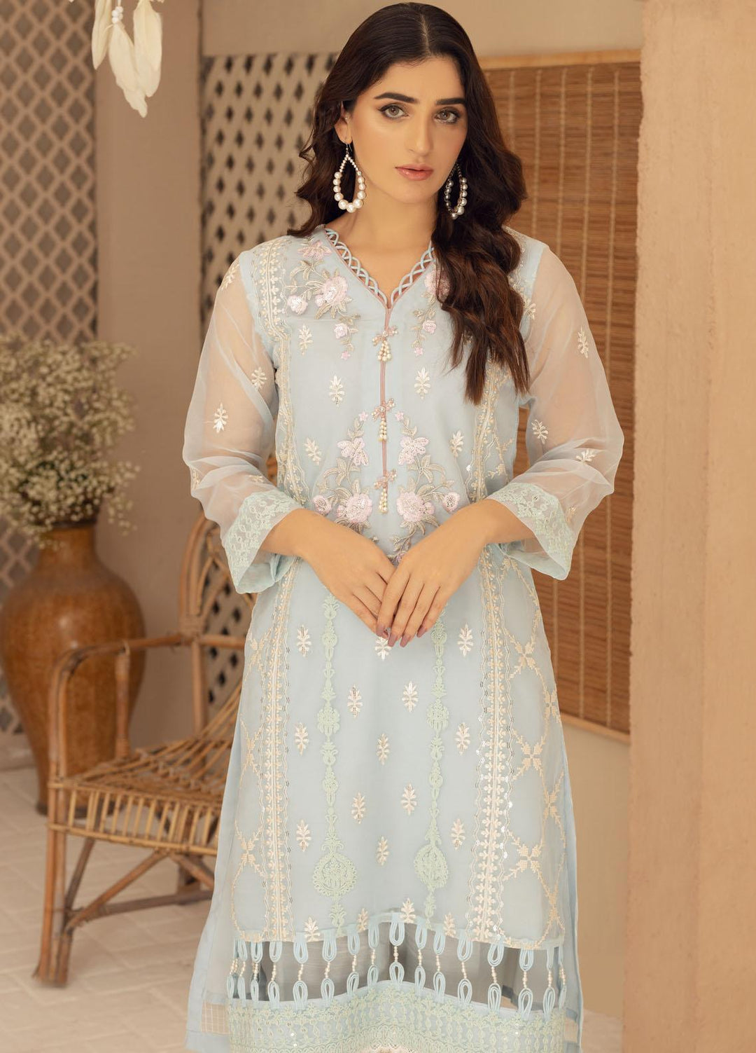 Jade By Shamooz Embroidered Organza  Unstitched Shirt SU-039 - Spring Collection