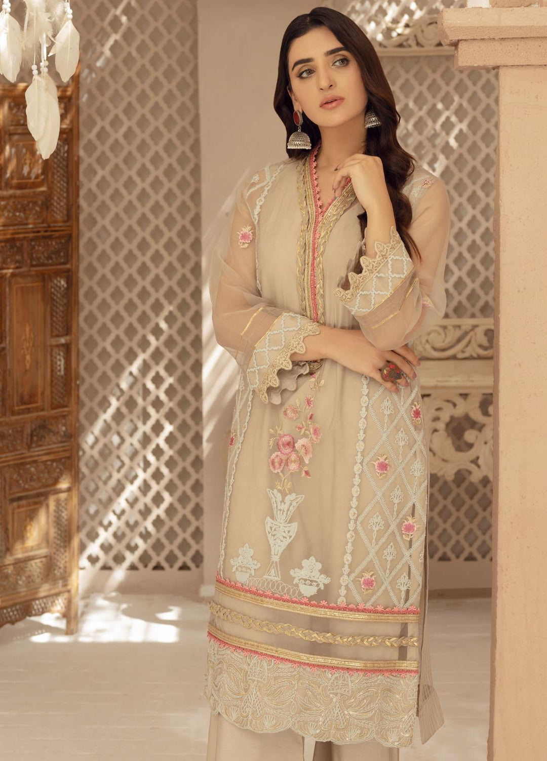 Jade By Shamooz Embroidered Organza  Unstitched Shirt SU-042 - Spring Collection