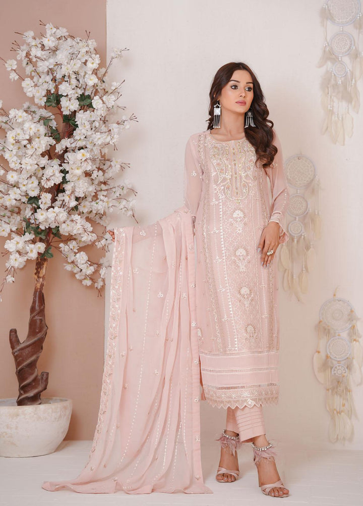 Shamooz Luxury Pret  Chiffon 3 Piece Suit Tea Pink/SEM-0390