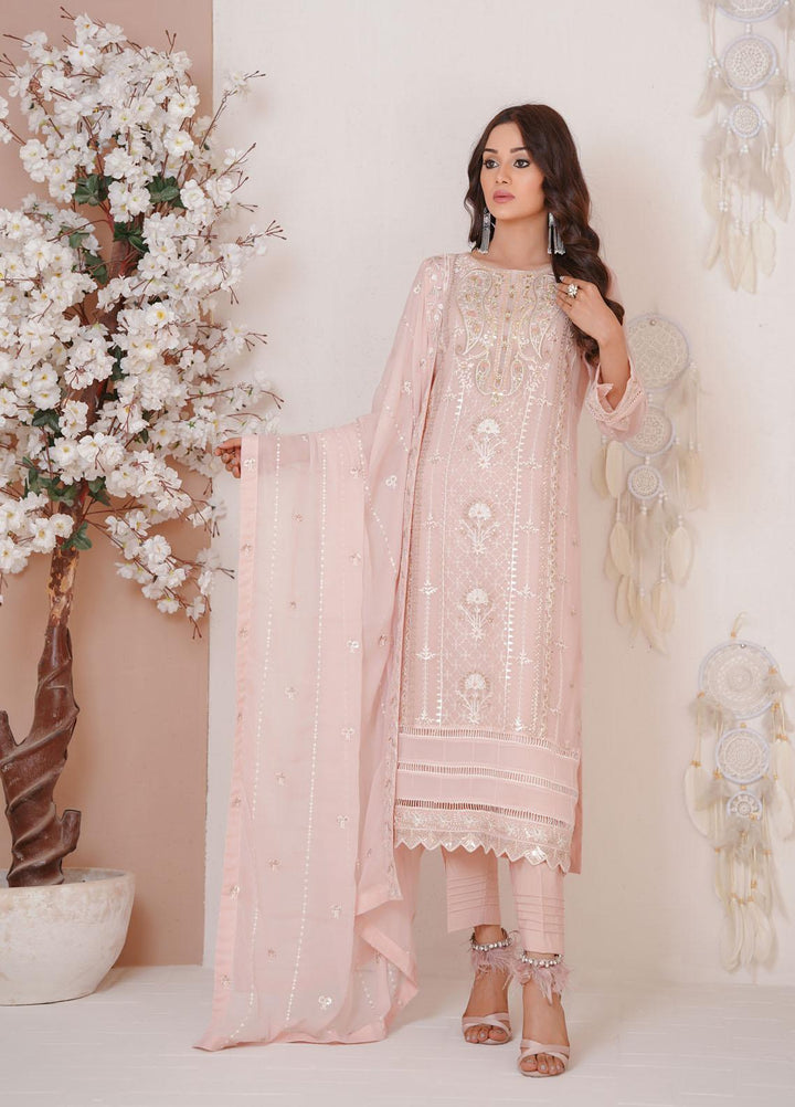 Shamooz Luxury Pret  Chiffon 3 Piece Suit Tea Pink/SEM-0390