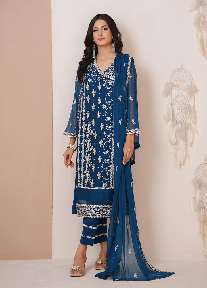 Shamooz Luxury Pret  Chiffon 3 Piece Suit Bottle Green/SEM-0386