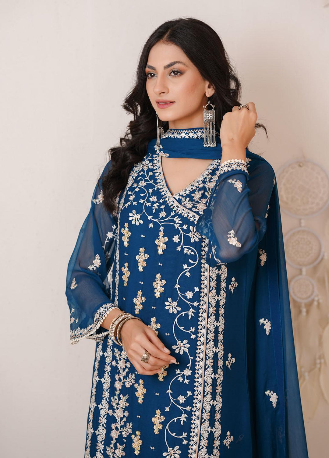 Shamooz Luxury Pret  Chiffon 3 Piece Suit Bottle Green/SEM-0386